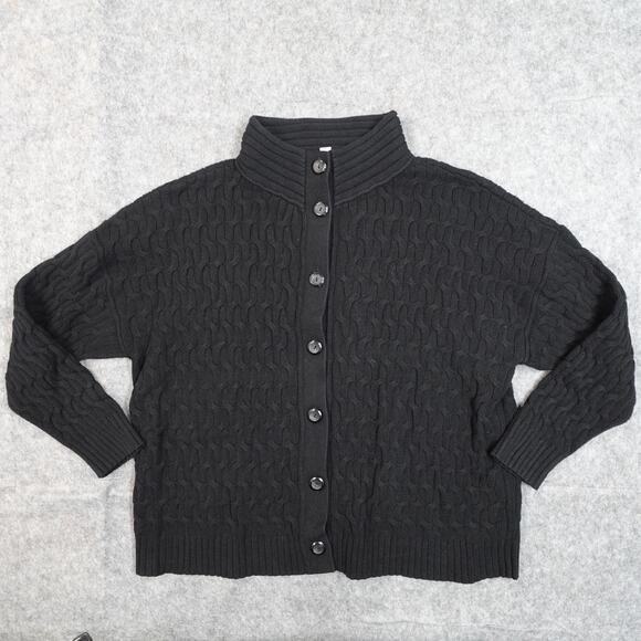 J. Jill Sweater Womens Extra Large Cardigan Mock Neck Cable Knit Fisherman Black - Picture 1 of 9